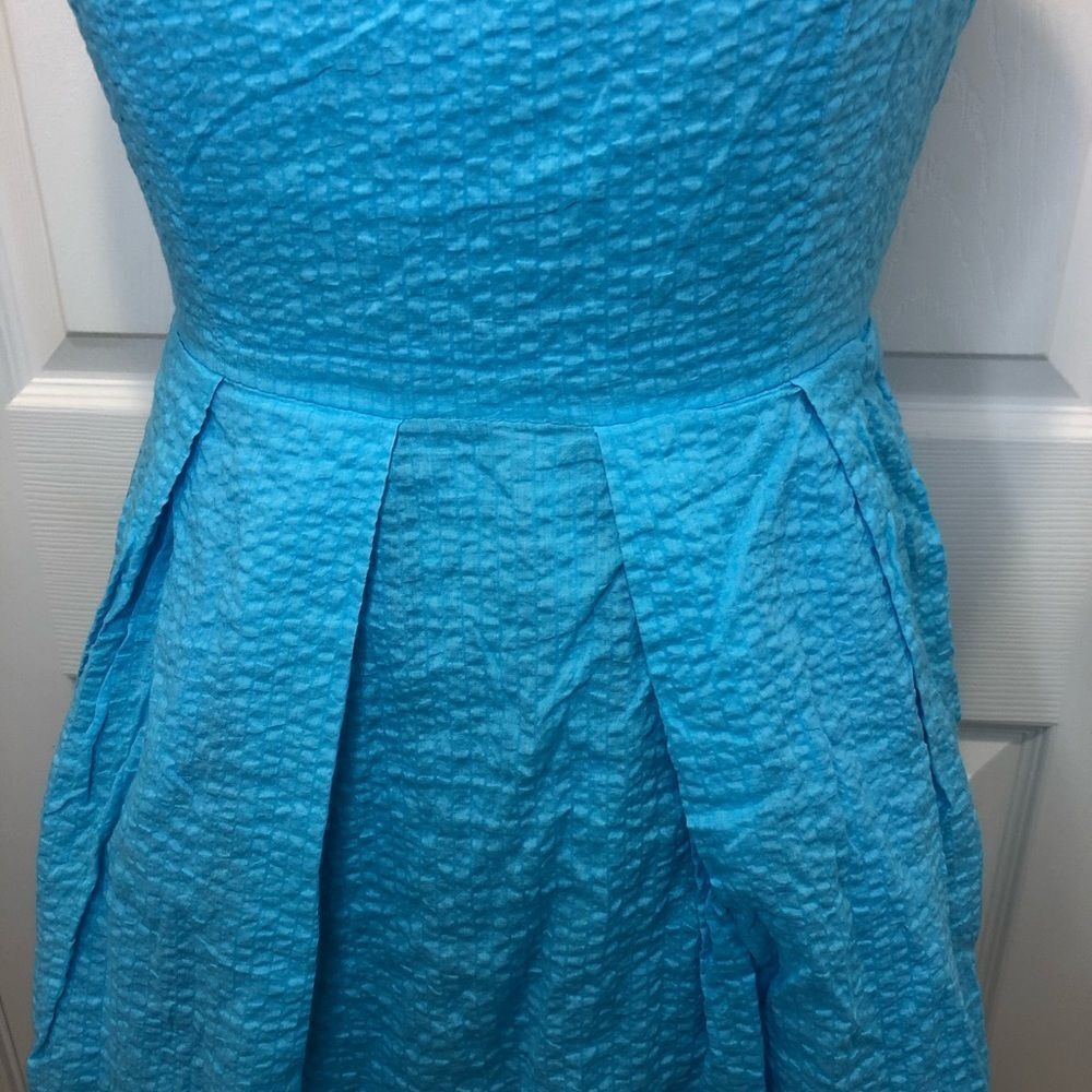J Crew blue strapless midi dress with pockets - Picture 3 of 8